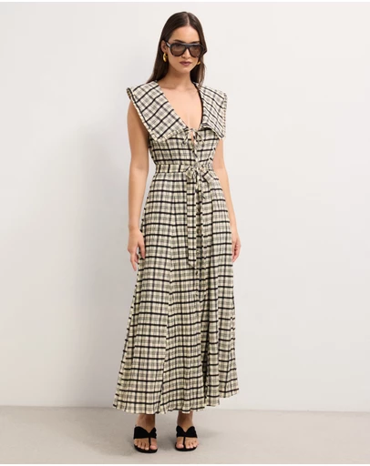 The Fated - Adela Check Collared Maxi Dress