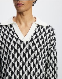 Scotch & Soda - Textured Jacquard Dropped Shoulder Long Sleeve Polo