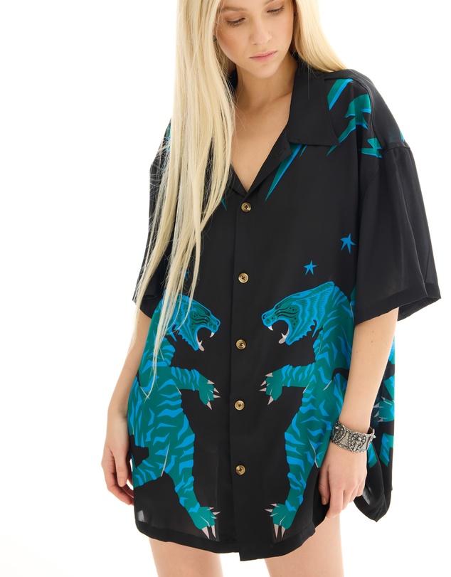THE TALES - Osaka Tiger Silk Shirt Dress