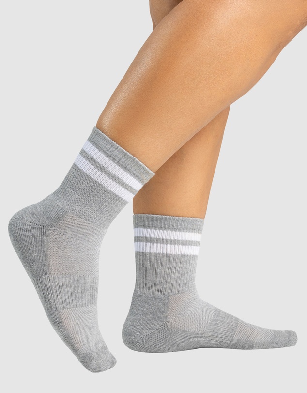 Pussyfoot - 6 Pack Unisex Striped Sport Quarter Crew Socks Bamboo Blend & Arch Support