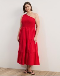 Atmos&Here Curvy - Josie Linen Blend One Shoulder Tiered Maxi Dress