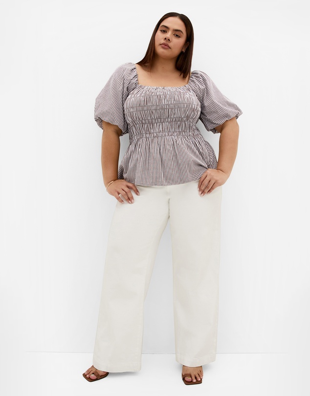 City Chic - Plus size Belle Gingham Top - chocolate
