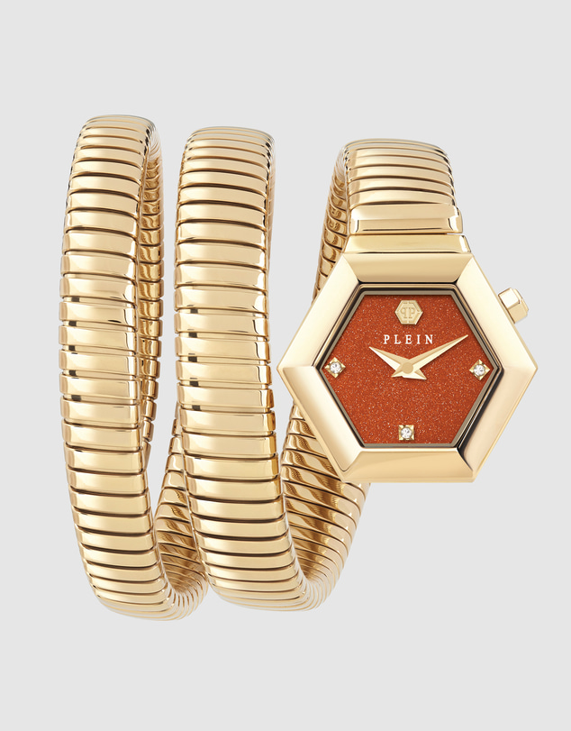 Philipp Plein - Philipp Plein $nake Hexagon 24mm Red Dial Gold-Tone Strap Watch