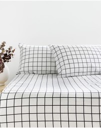 Bambury - Grid Black Flannelette Fitted Sheet Set
