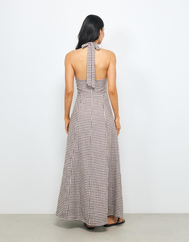 AERE - Nolana Gingham Halter Maxi Dress