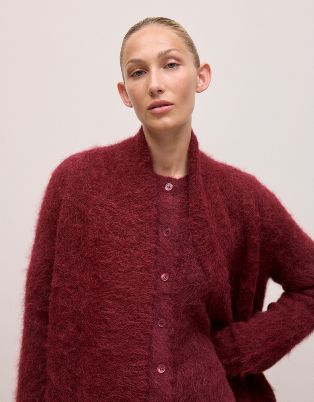 Trenery - Brushed Alpaca Longline Cardigan in Red Mahogany