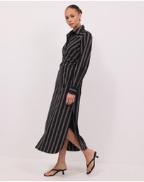 Calli - Mira Midi Stripe Ruched Waist Shirt Dress