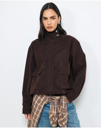 AERE - Ines Suede Look Funnel Neck Jacket