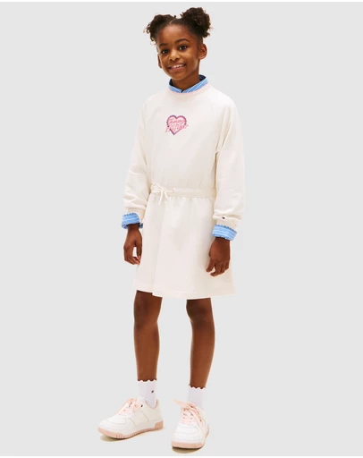 Tommy Hilfiger - Heart Embroidery Drawstring Waist Sweatshirt Dress - Teens