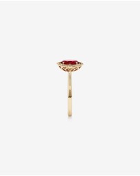 Michael Hill - Oval Cut Created Ruby and Diamond Halo Ring in 10kt Yellow Gold