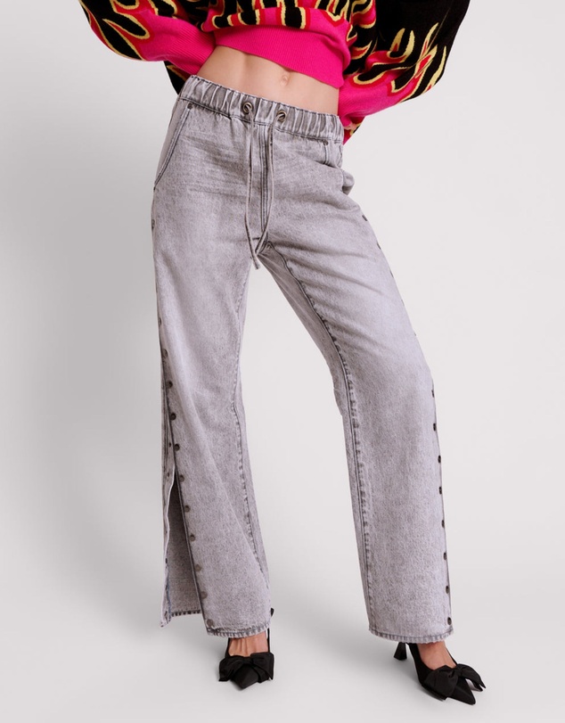 ONE TEASPOON - Slate Acid Roadhouse Wide Leg Drawstring Jeans