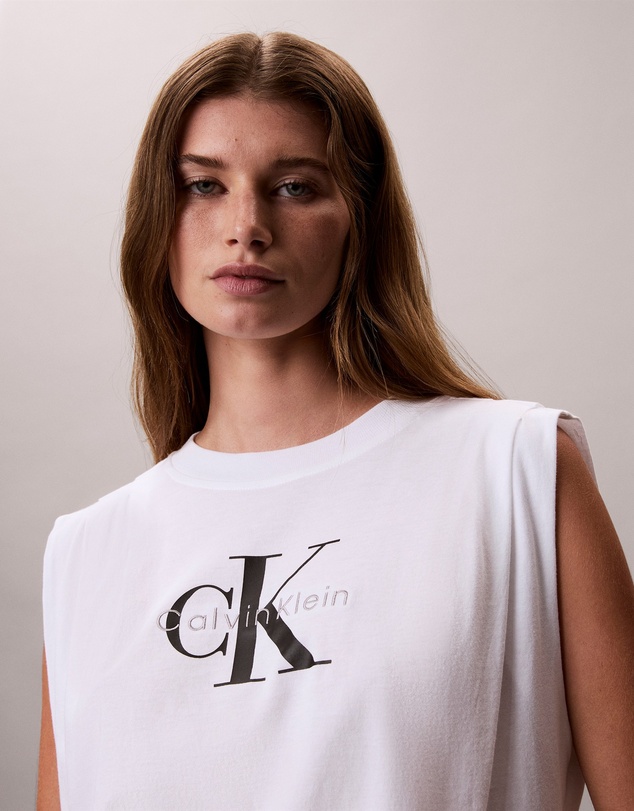 Calvin Klein Jeans - Monologo Pleated Shoulder Sleeveless Tee