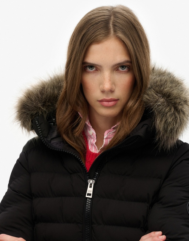 Superdry - Fuji Faux Fur Slim Fit Hood Padded Jacket