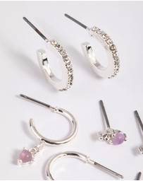 Lovisa - Purple Amethyst Diamante Earring Stack Pack