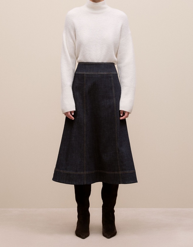 Trenery - Australian Cotton Blend Denim Panelled Skirt in Rinse Wash
