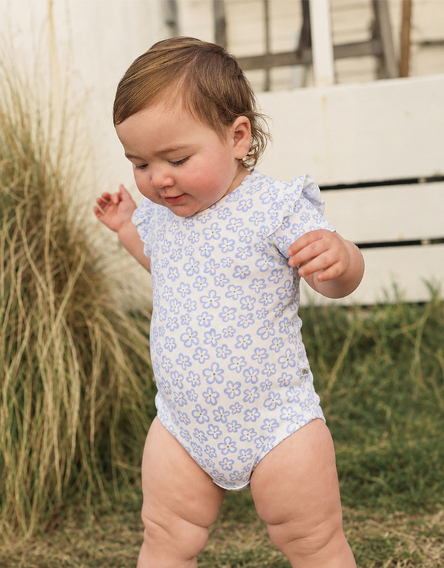 Kynd Baby - Frill Short Sleeve Bodysuit in Hibiscus Blue