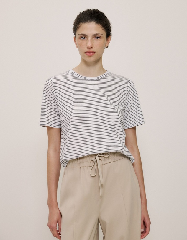 Trenery - Australian Cotton Mini Stripe T-shirt in Night Sky