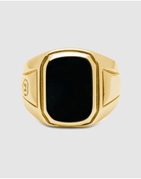 Nialaya Jewellery - Men's Oblong Gold Plated Signet Ring With Onyx