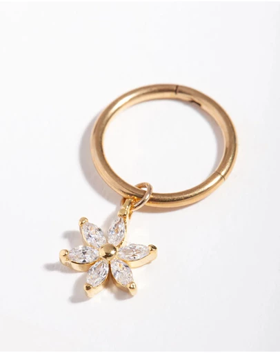 Lovisa - Gold Surgical Steel Cubic Zirconia Flower Belly Ring