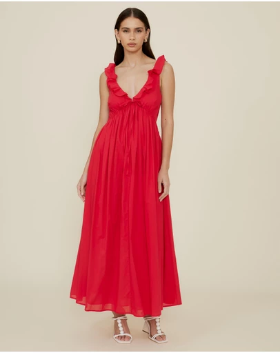 The Fated - Tie Front Ruffle Midi Dress