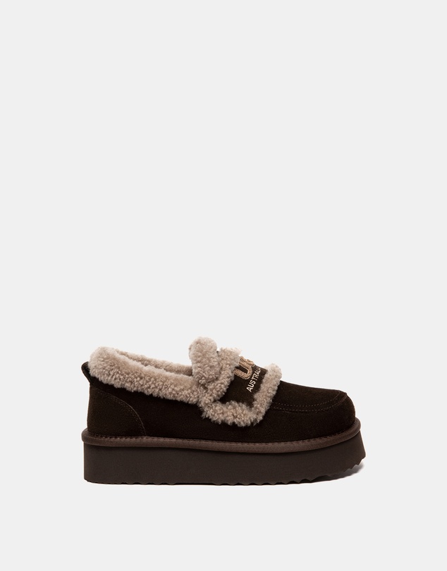 EVERAU - Australian Shepherd Ugg Rilee Platform Loafer Cow Suede Upper House Shoes