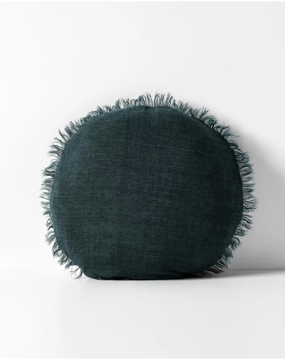 Aura Home - Vintage Linen Fringe Round Cushion