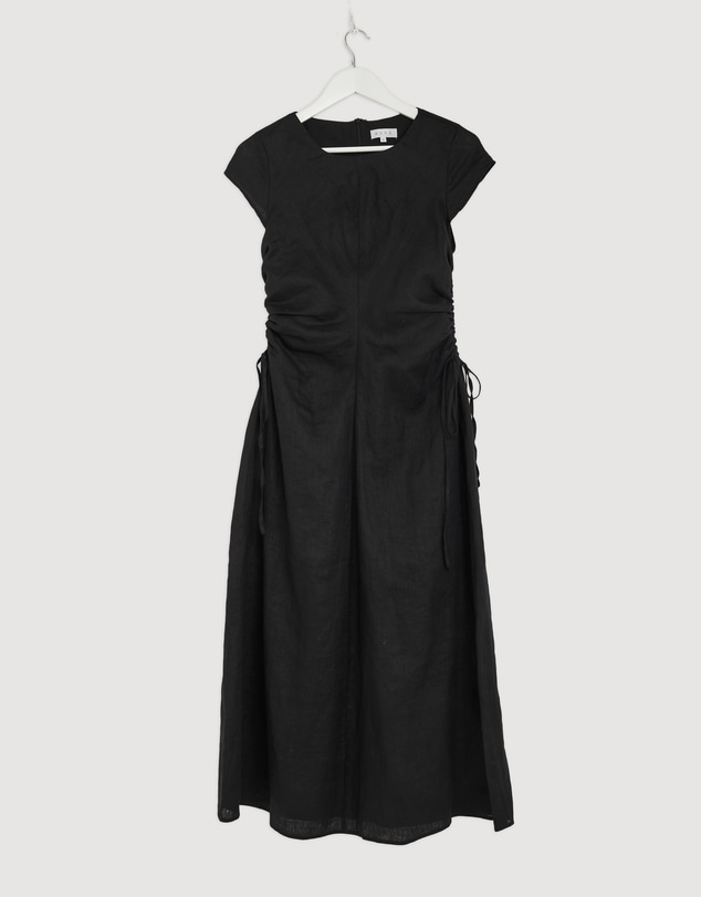 Revibe - Repaired AERE Lucia Ruched Linen Midi Dress - AU 10