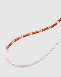 Nialaya Jewellery - Pearl Choker with Red Agate