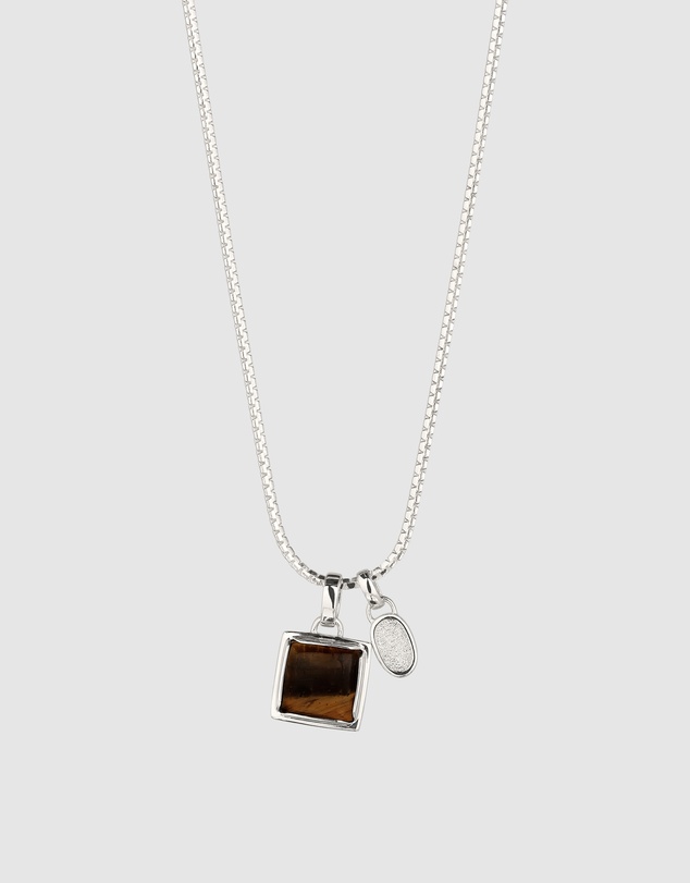 Kuzzoi - ICONIC EXCLUSIVE - Tiger's Eye Square Pendant Necklace in 925 Silver