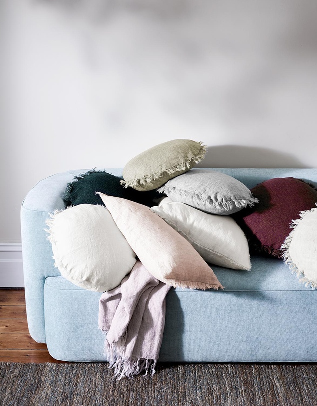 Aura Home - Vintage Linen Fringe Small Round Cushion
