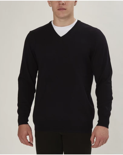 3 Wise Men - 3 Wise Men Fisher V Neck Merino Knit - Navy