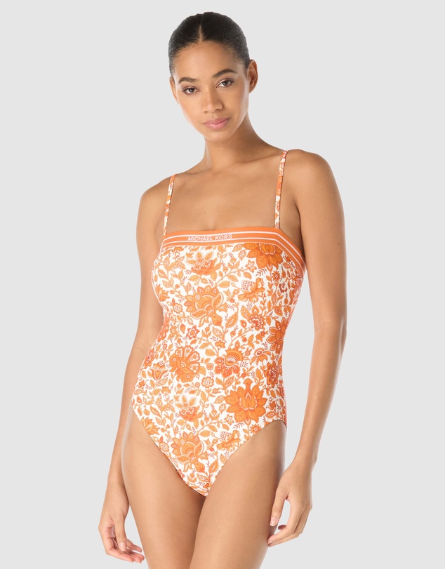 Michael Kors - Provincial Fleur Logo Elastic Underwired Bandeau Swimsuit