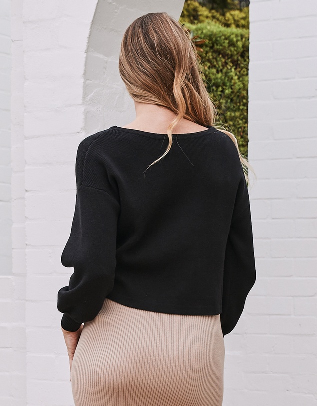 Angel Maternity - Sylvie Luxury Maternity Knitted Cropped Nursing Top- Black