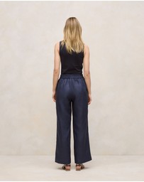 Trenery - Linen Flat Front Pant in Night Sky