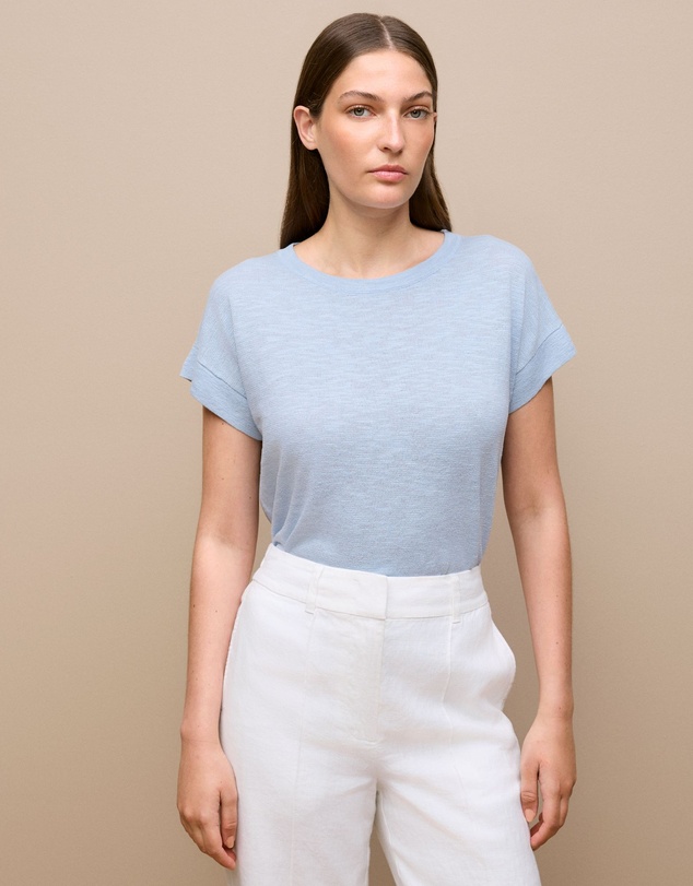 Trenery - Linen Cotton Relaxed Crew T-shirt in Ice Blue