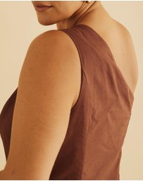 Atmos&Here Curvy - Oralie One Shoulder Linen Blend Midi Dress