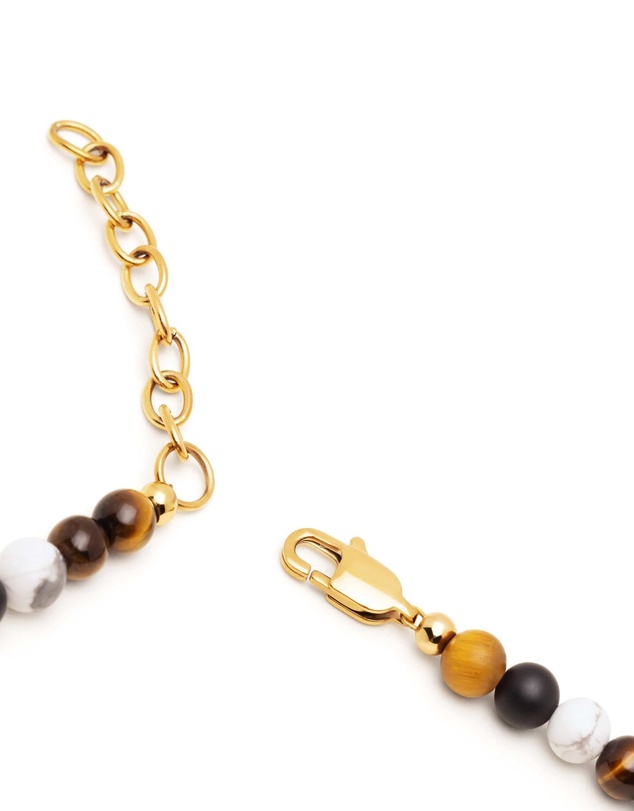 Nialaya Jewellery - Beaded Necklace with Brown Tiger Eye, Howlite, and Onyx