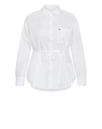 City Chic - Plus size Clara Cotton Waist Tie Shirt - ivory