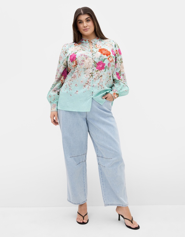 City Chic - Plus size Gianna Fleur Print Shirt - soft mint