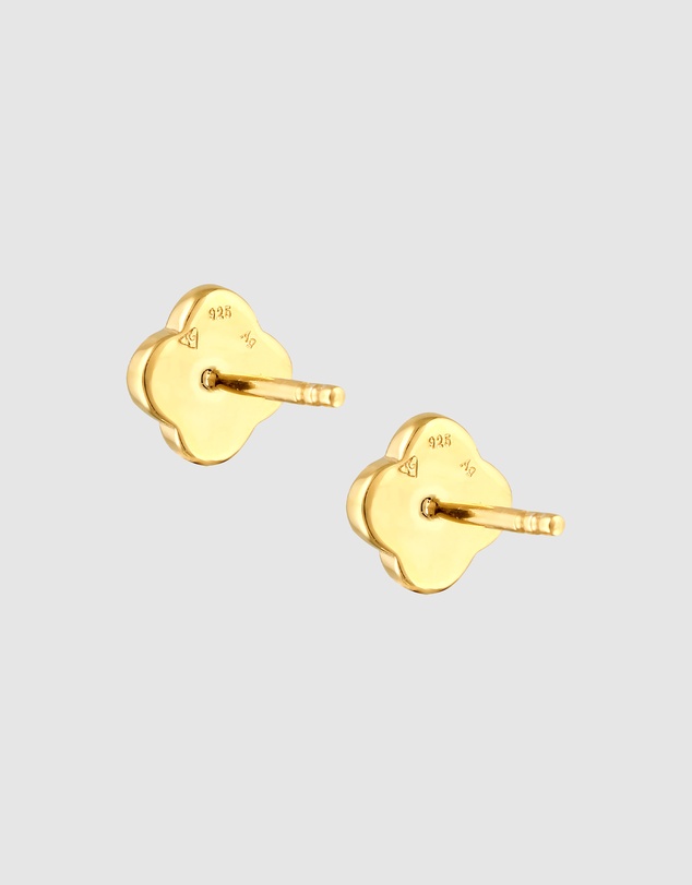 Elli Jewelry - White Enamel Cloverleaf Stud Earrings in Gold-Plated 925 Silver