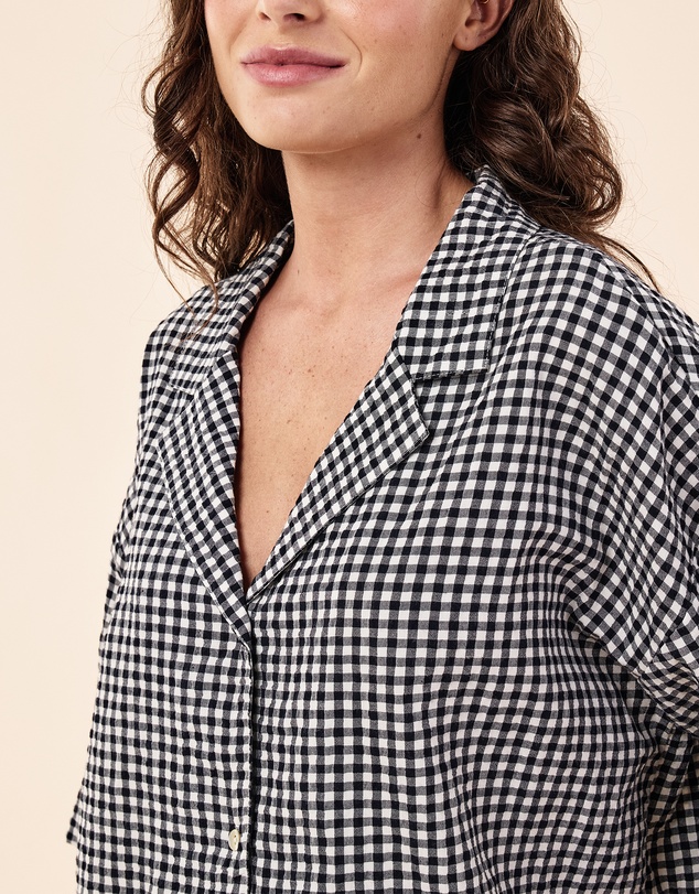 Papinelle - Seersucker Gingham Short Sleeve Shirt and Full Length Pant PJ