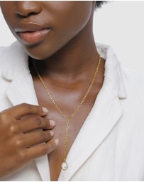 Elli Jewelry - Necklace Women Y-chain White Pearl 925 Sterling Silver Gold Plated
