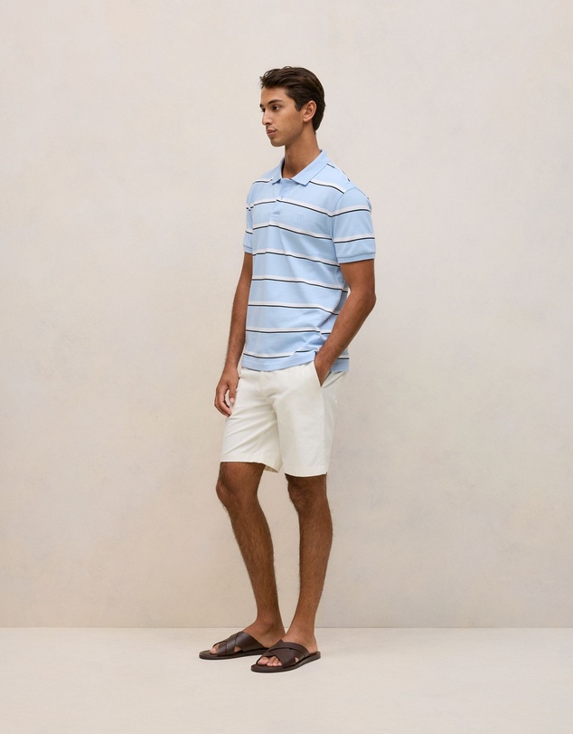 Trenery - Cotton Pique Double Stripe Polo in Blue Marble