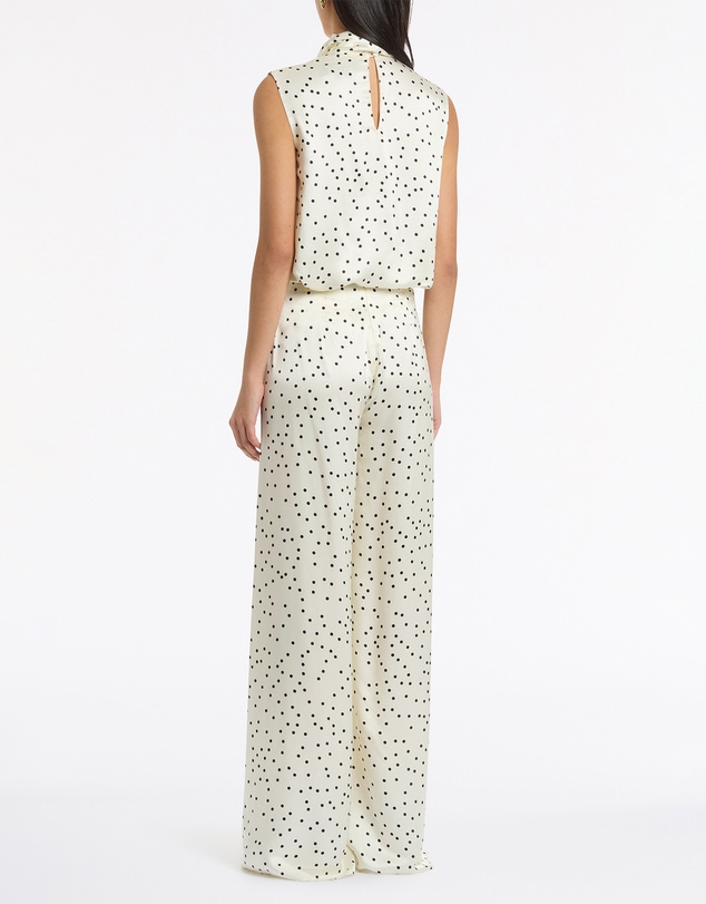 Carla Zampatti - Monochrome Dot Silk Viscose Tie Neck Top