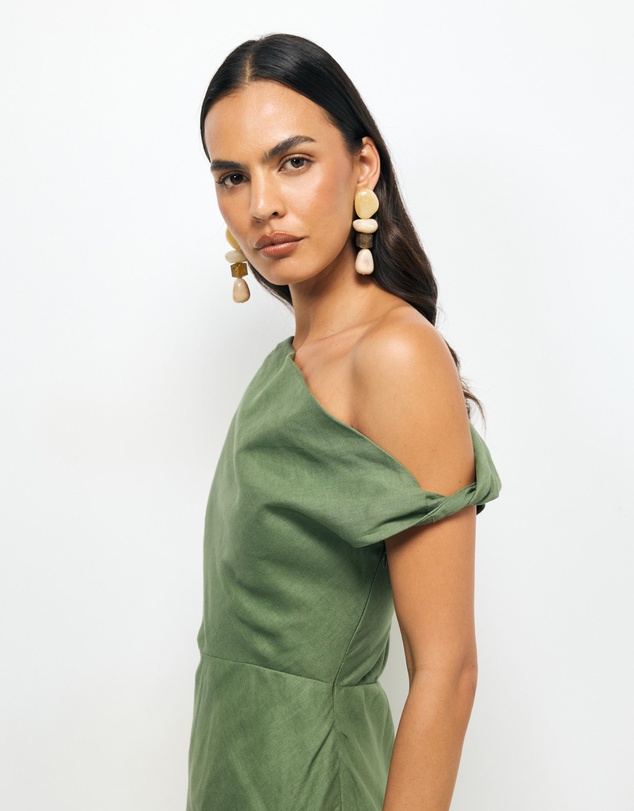AERE - Fia Linen Draped Off Shoulder Maxi Dress