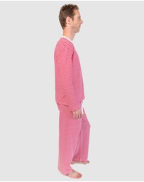Sant And Abel - Men's Jersey Red Stripe Henley Top