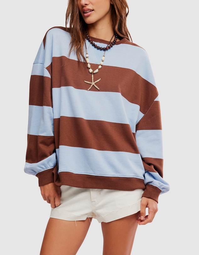 Free People - Classic Stripe Crew Wide Sweatshirt