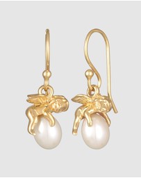 Elli Jewelry - Earrings Ear Hanger Guardian Angel Pendant Elegant with Freshwater Pearl in 925 Sterling Silver Gold Plated