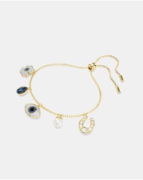 Swarovski - Symbolica bracelet, Crystal pearl, Clover, evil eye and horseshoe, Blue, Gold-tone plated