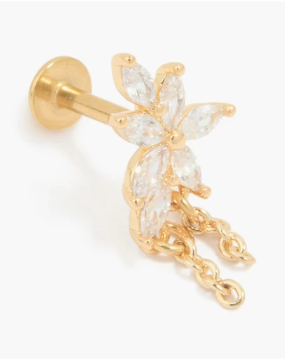 Lovisa - Gold Plated Surgical Steel Cubic Zirconia Leaf Chain Flat Back Stud